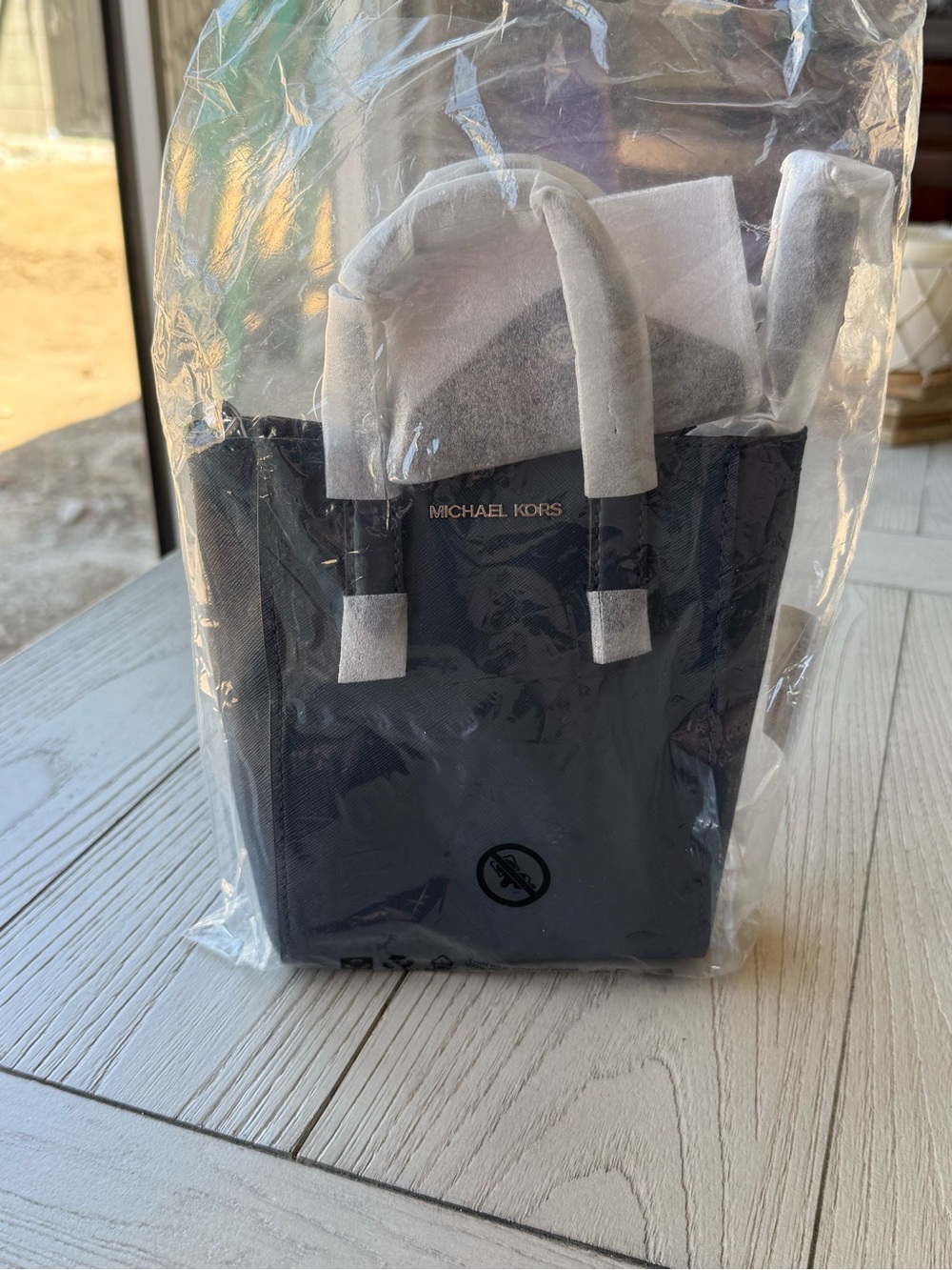 Michael Kors Navy Mini Tote with Gold Logo